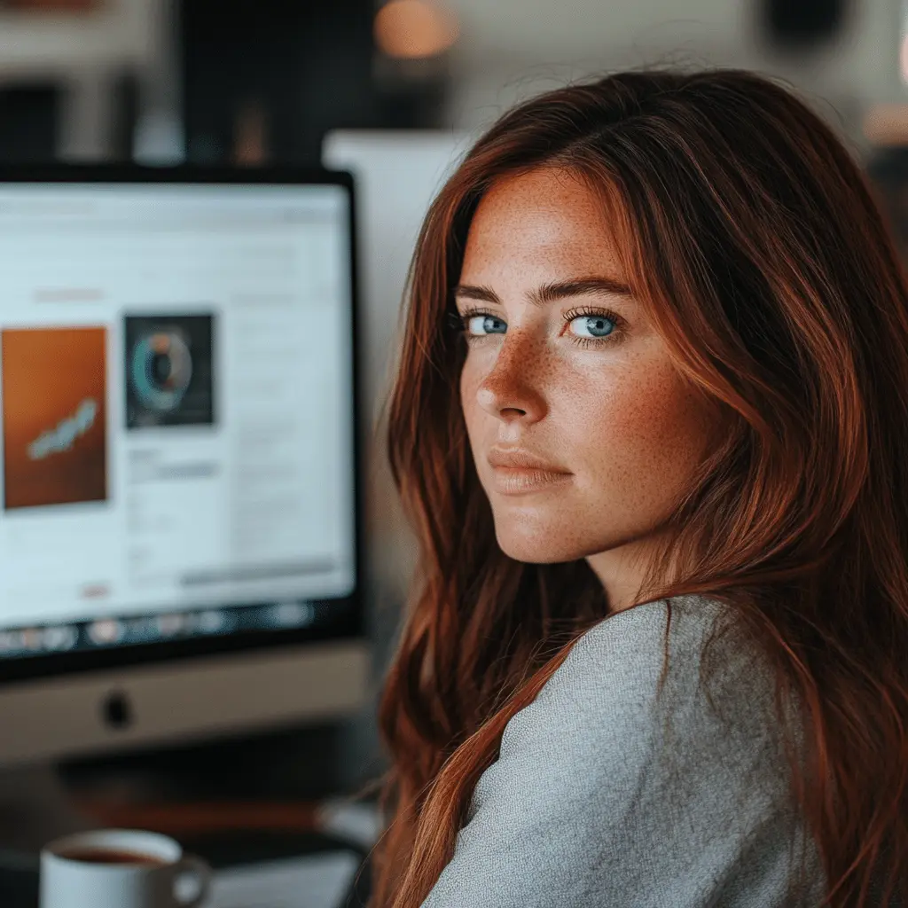 Portret graficzki creationX przy komputerze