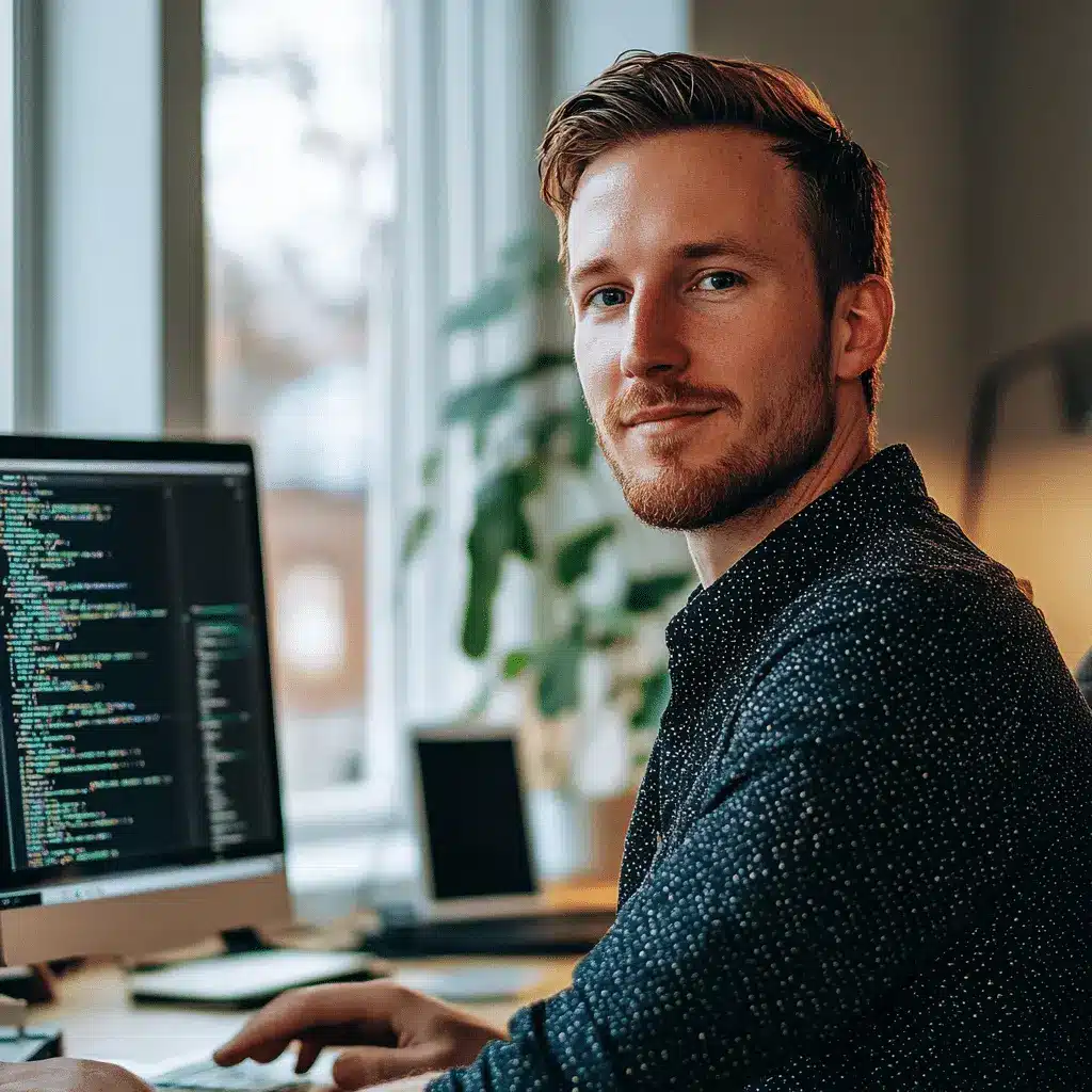 Programista creationX przy komputerze