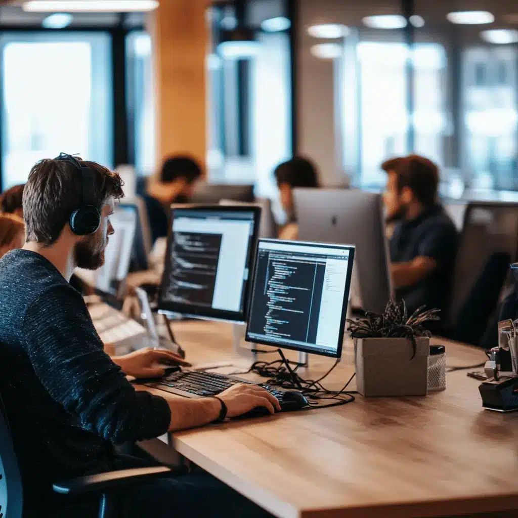 Zespół IT creationX pracujący w nowoczesnym biurze