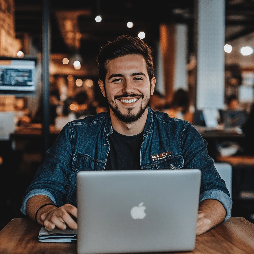 Programista creationX pracuje na laptopie w nowoczesnym biurze