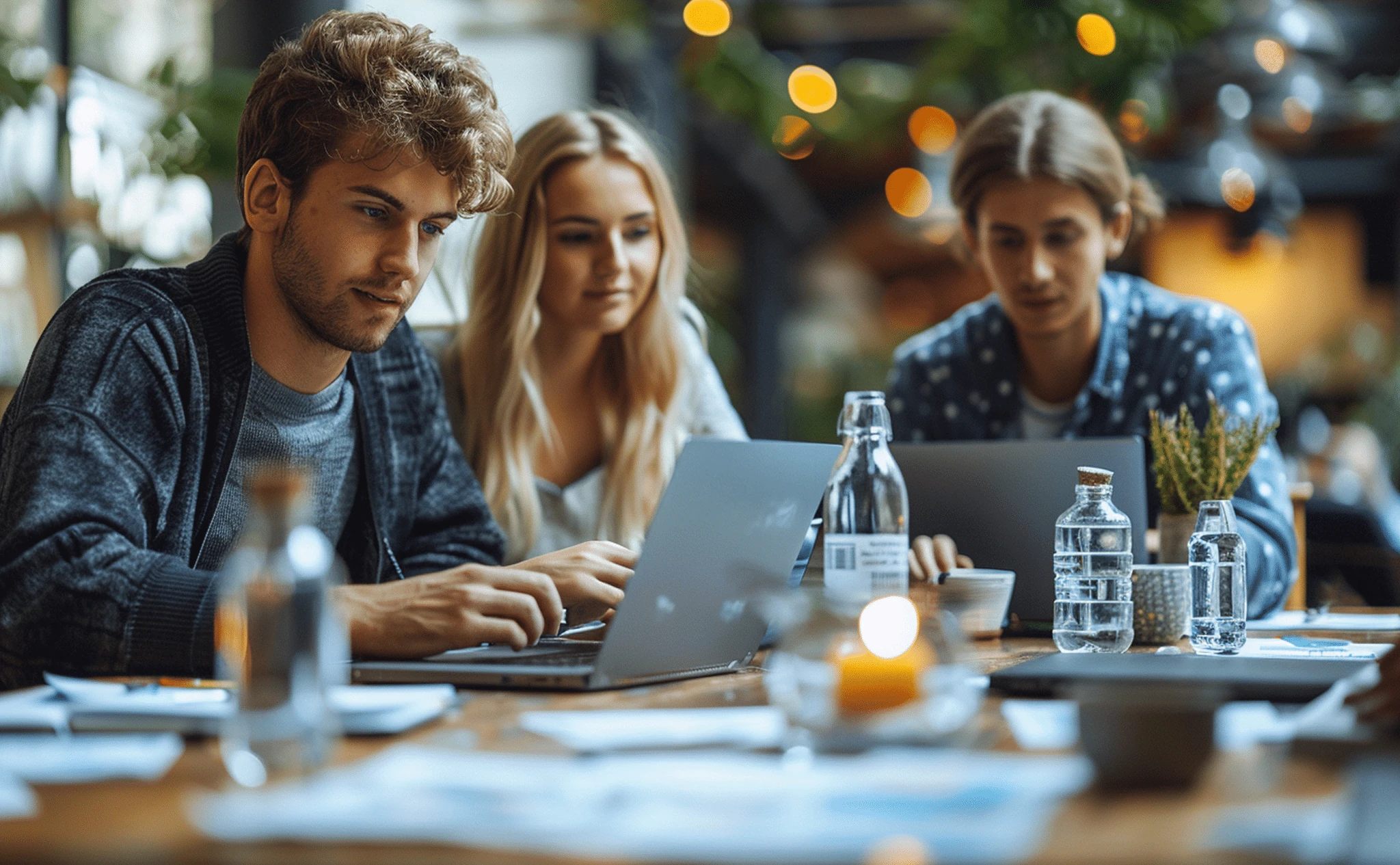 Programista z zespołu creationX pracujący przy komputerze nad projektami internetowymi