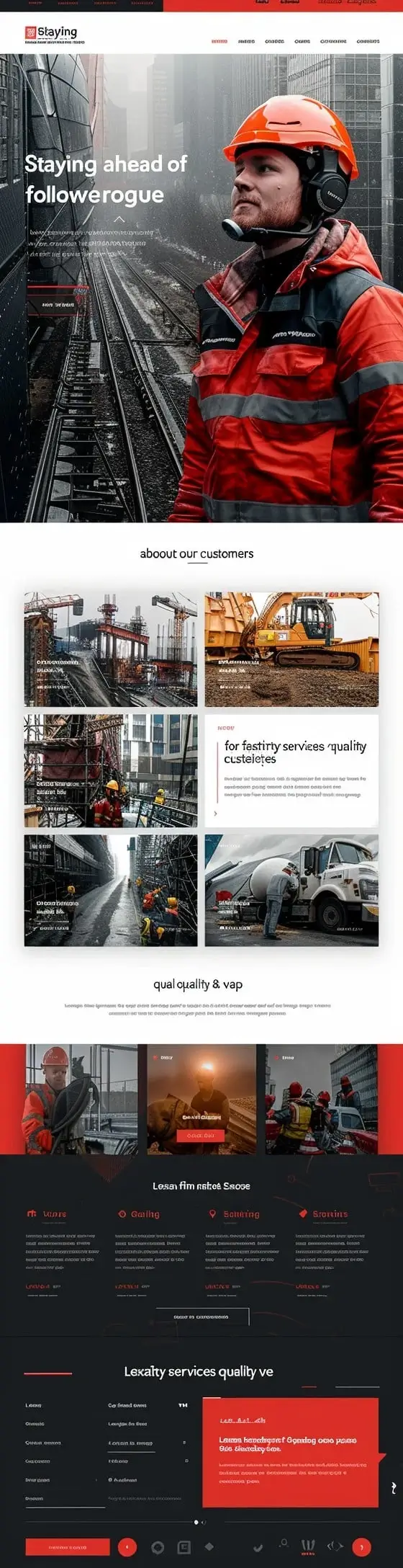 Mockup przemysłowej strony zaawansowanych budów Advancing Construction z profesjonalnym pracownikiem budowlanym i surowym designem