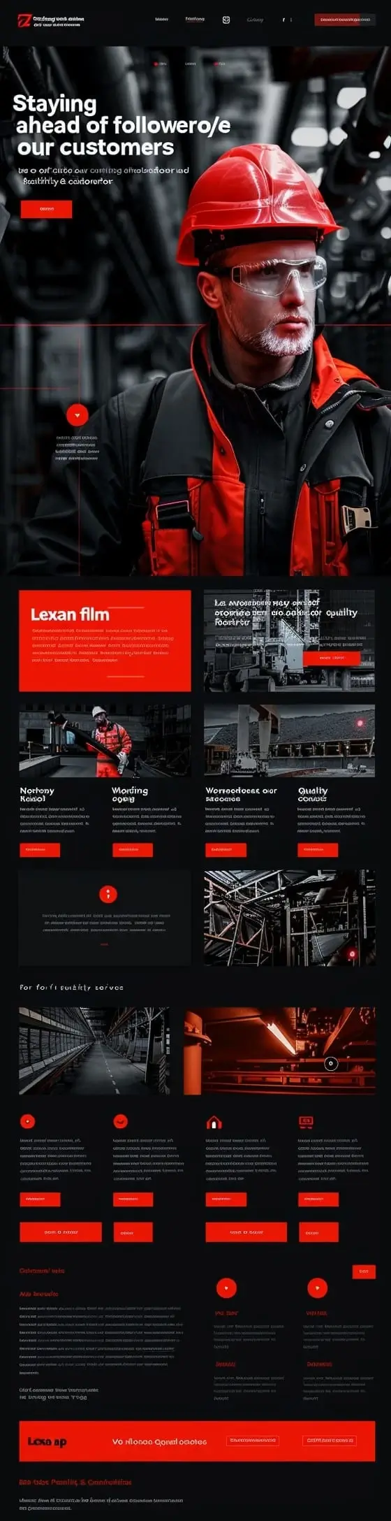 Mockup industrialnej strony advanced construction services Ahead Of Our Customers z profesjonalnym designem, construction focus i korporacyjną prezentacją