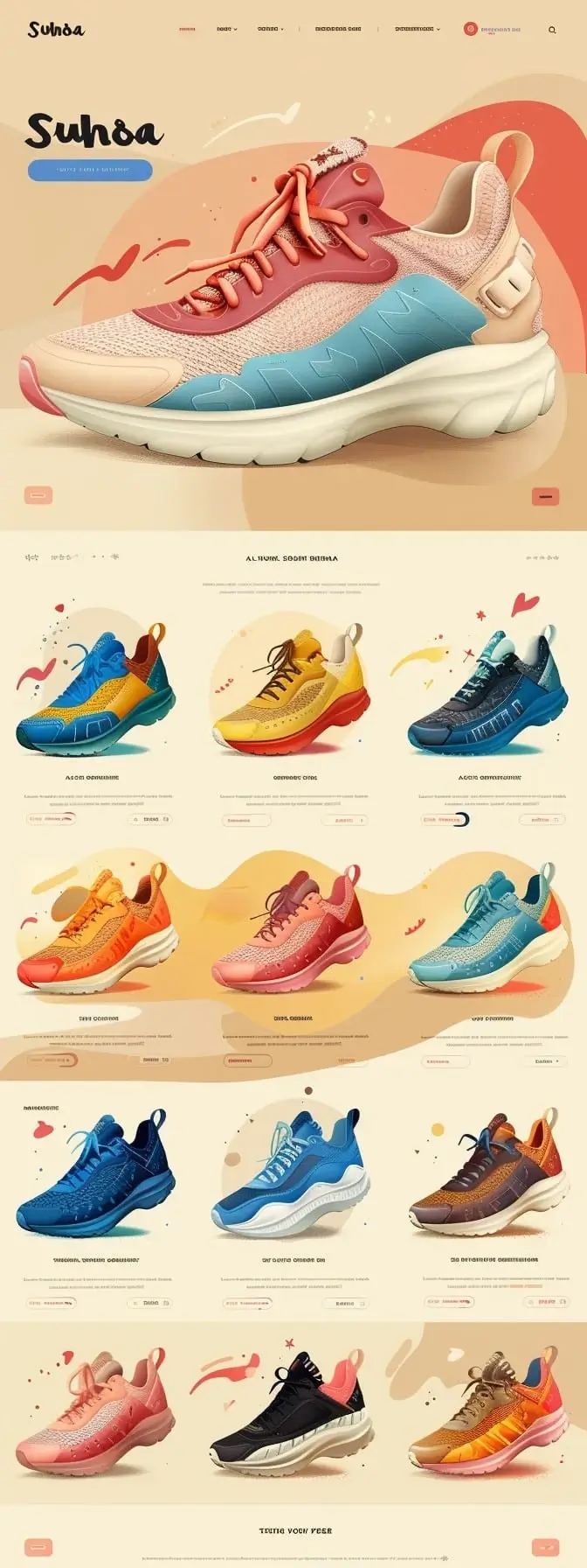 Mockup nowoczesnego sklepu internetowego z obuwiem sportowym z kolorowym designem i nowoczesną prezentacją produktów