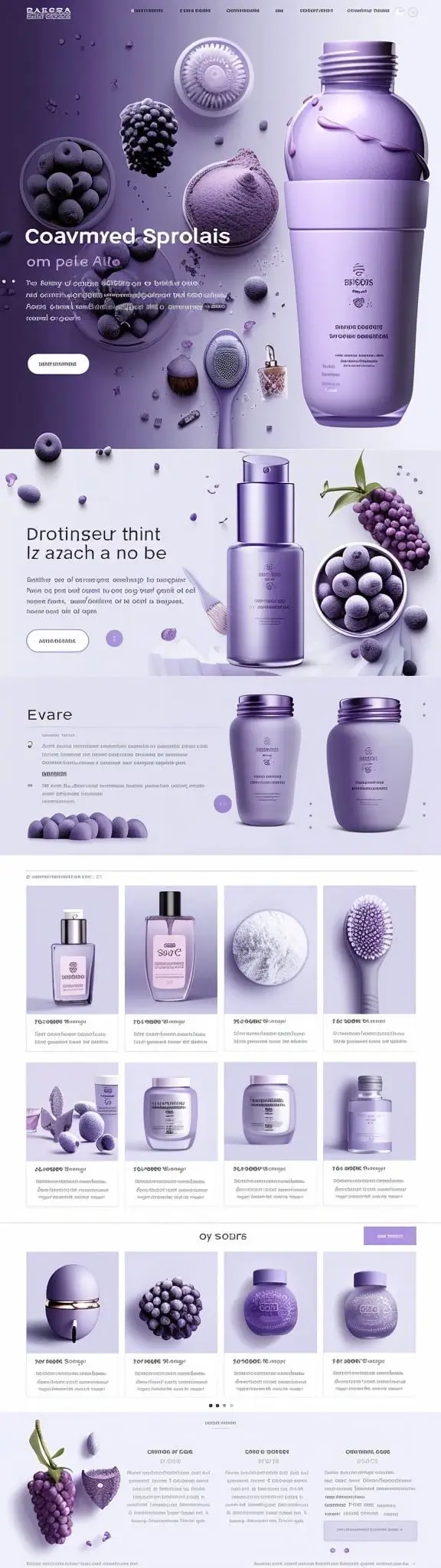 Mockup eleganckiego sklepu online z produktami premium Coavmyed Sprolais z luksusowym fioletowym designem i elegancką prezentacją