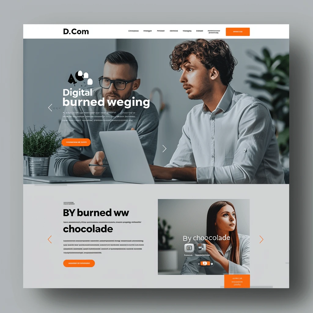 Mockup korporacyjnej strony agencji marketingowej D.Com z eleganckim designem, fotografiami zespołu i profesjonalną prezentacją usług