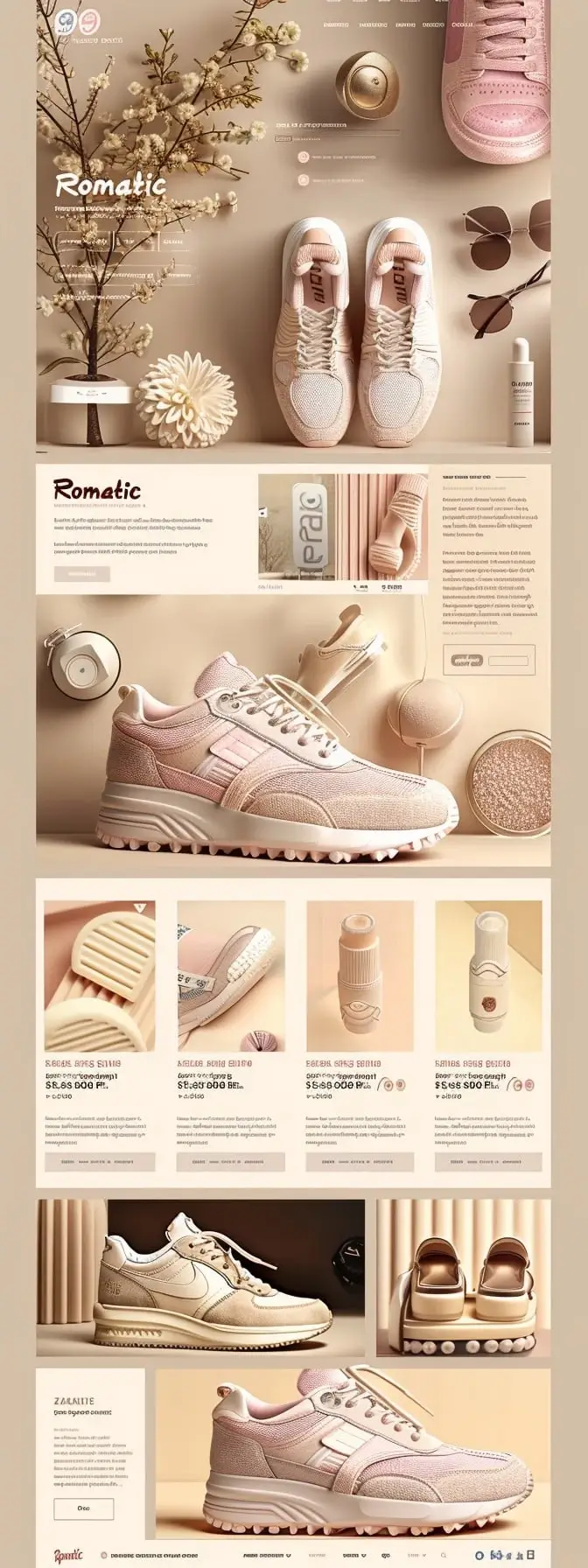 Mockup delikatnego sklepu elegant shoes Elegant Footwear z romantycznym designem, femininnym stylem i pastelowymi tonami