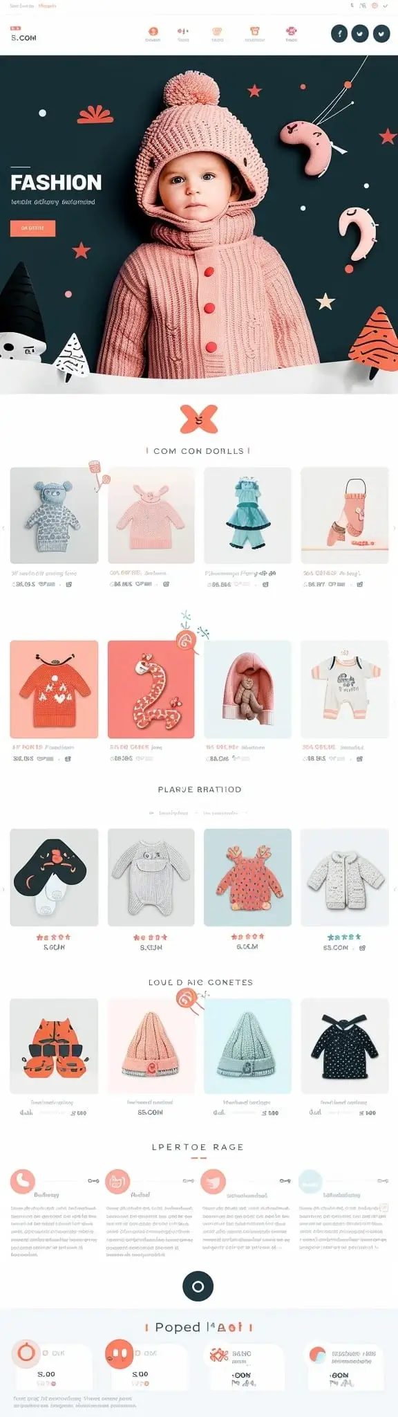 Mockup przyjaznego sklepu children's clothing Fashion For Kids z kolorowym designem, uroczą modą dziecięcą i family-oriented prezentacją