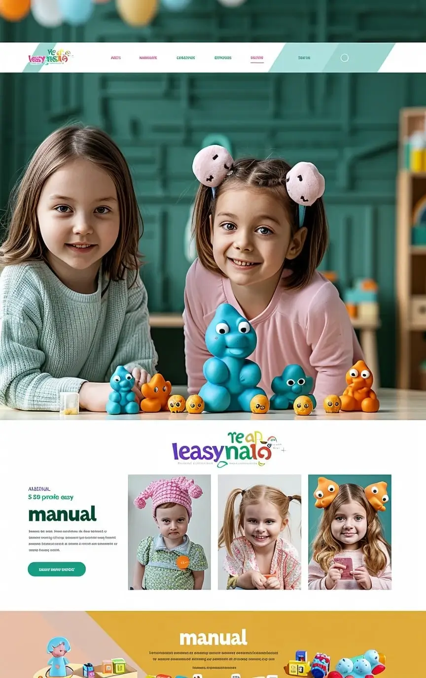 Mockup przyjaznej strony children educational services Leasy Nalo z kolorowym designem, dziećmi i edukacyjną prezentacją