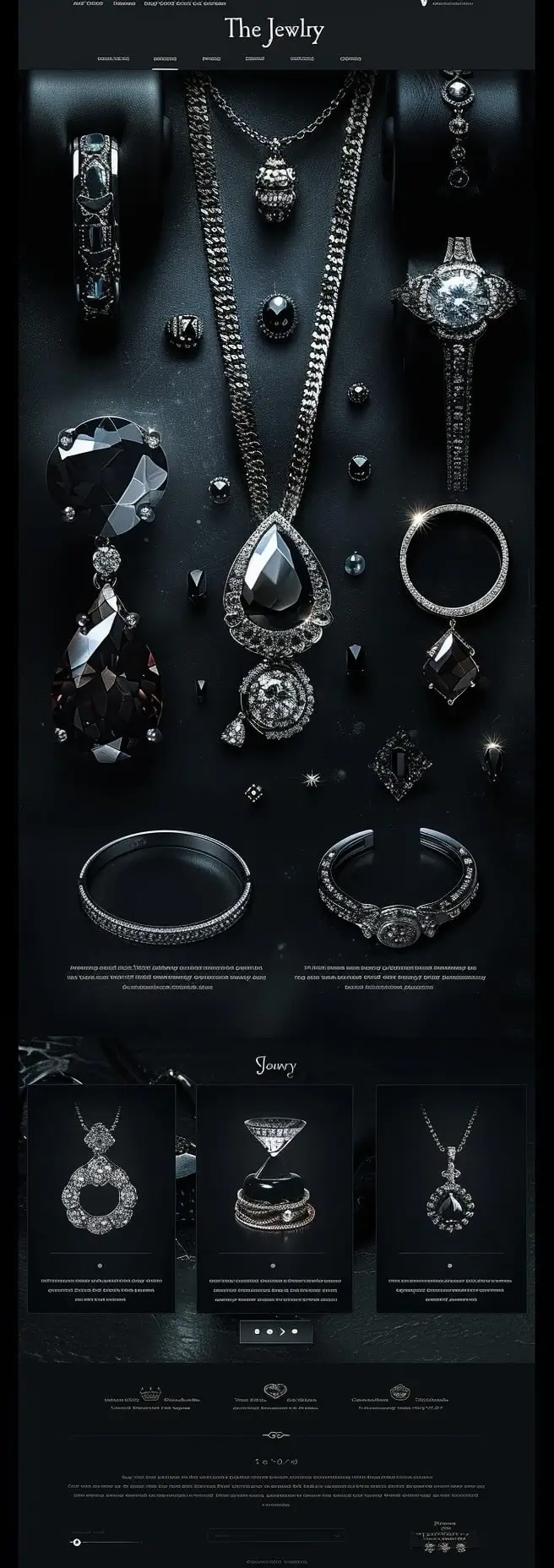 Mockup luksusowego sklepu internetowego z biżuterią premium w eleganckim ciemnym designie ze srebrnymi akcentami