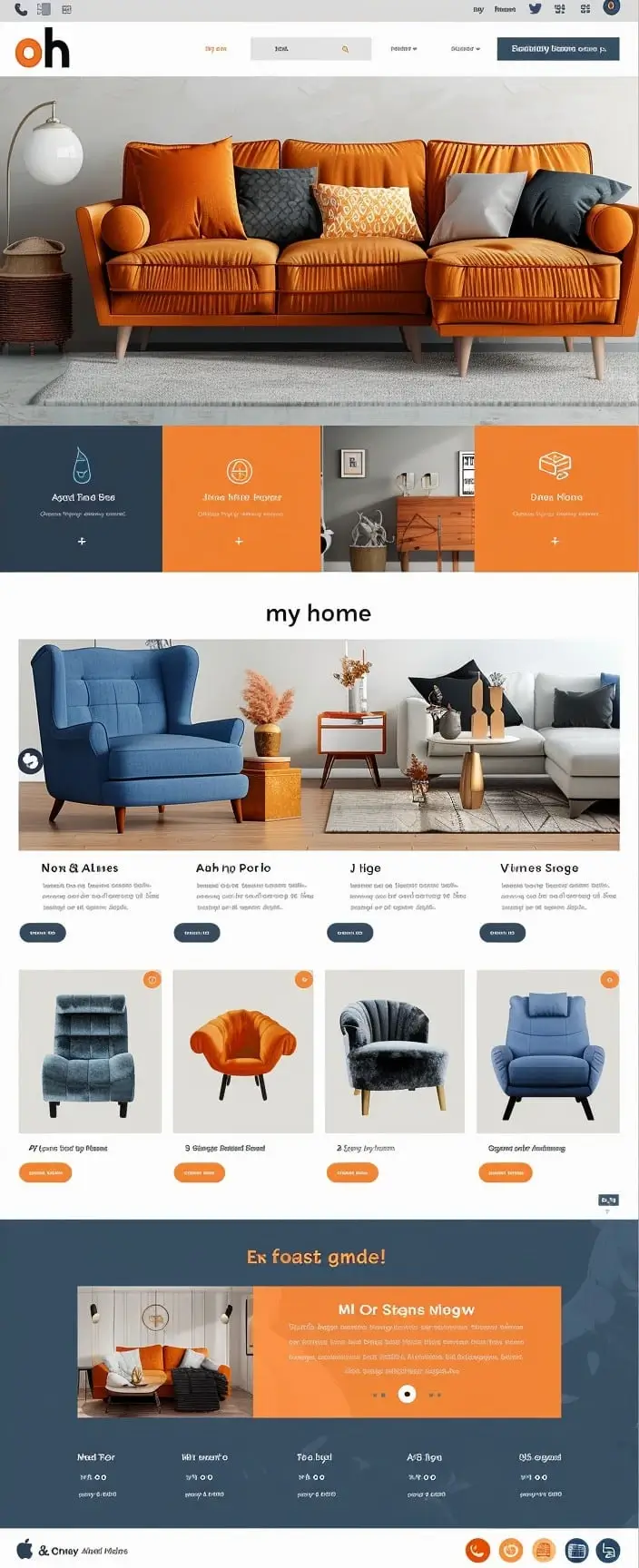 Mockup przytulnego sklepu z wyposażeniem wnętrz My Home z ciepłym designem, meblami i domową atmosferą