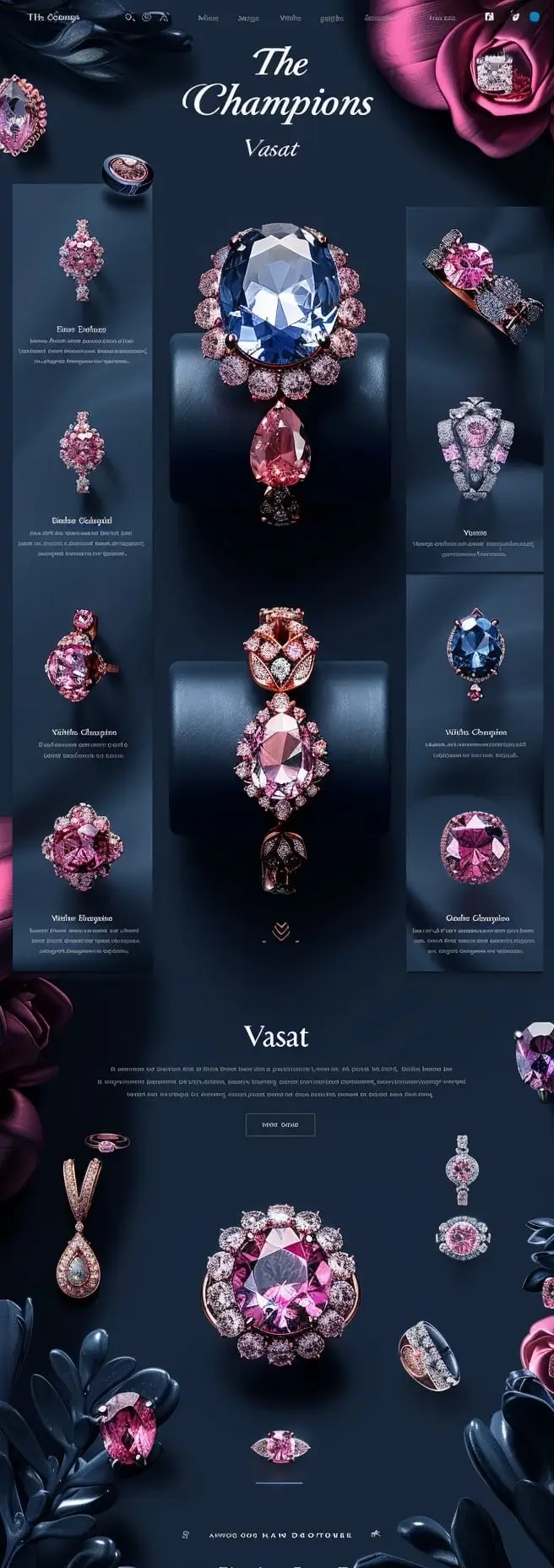 Mockup ekskluzywnego sklepu z luksusową biżuterią The Champions Collection z prestiżowym designem, diamentami i premium prezentacją