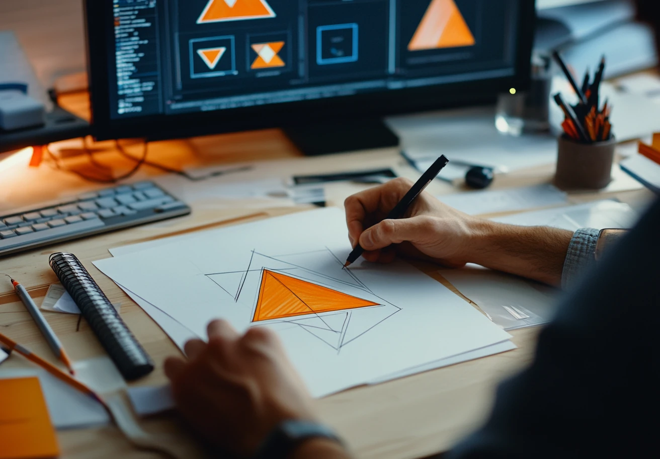 Szkic projektowania logo przez zespół creationX