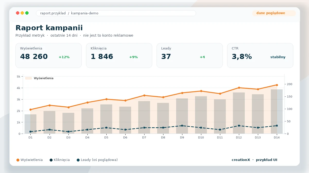 Raport Google Ads - widok pogladowy, realizacja creationX
