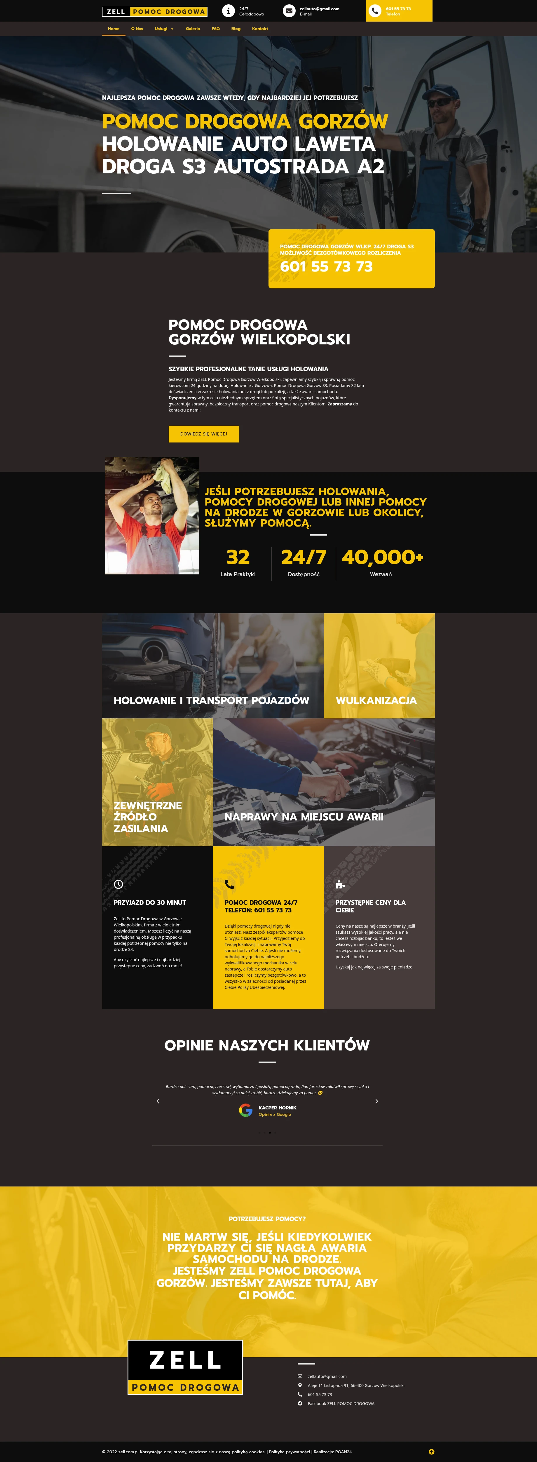 Screenshot strony internetowej Autotransport Jacek Zell - profesjonalna strona pomocy drogowej z informacjami o holowaniu, lawecie i usługach na drodze S3 i autostradzie A2