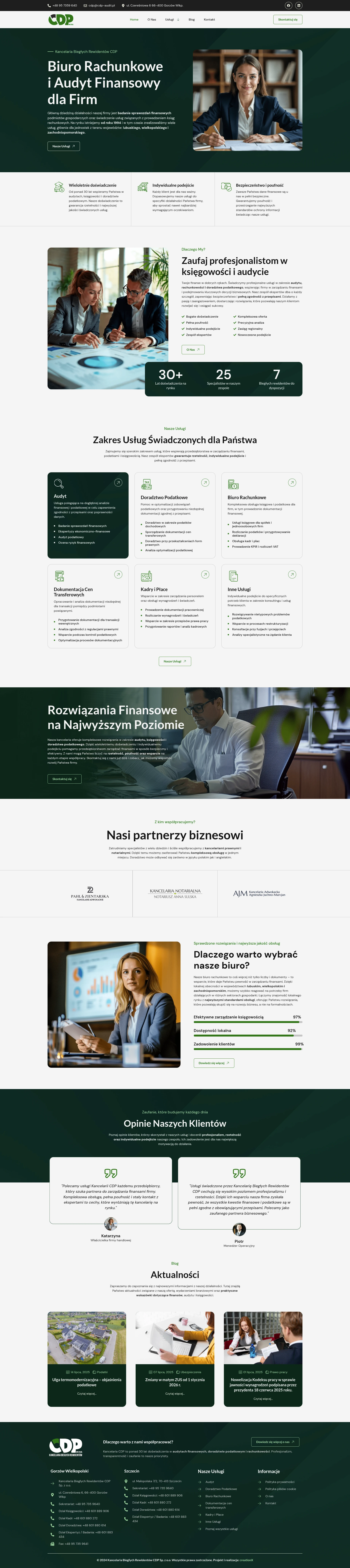 Screenshot strony internetowej Kancelarii Biegłych Rewidentów CDP - profesjonalna strona firmy audytorsko-księgowej z Gorzowa z ponad 30-letnim doświadczeniem w audytach i doradztwie podatkowym