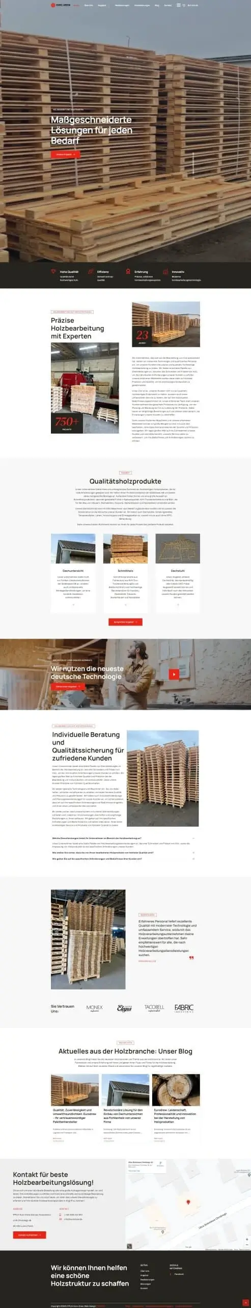 Screenshot strony internetowej PPUH Euro-Drew Dariusz Karasiewicz - profesjonalna strona producenta wyrobów drewnianych z hasłem o rozwiązaniach szytych na miarę