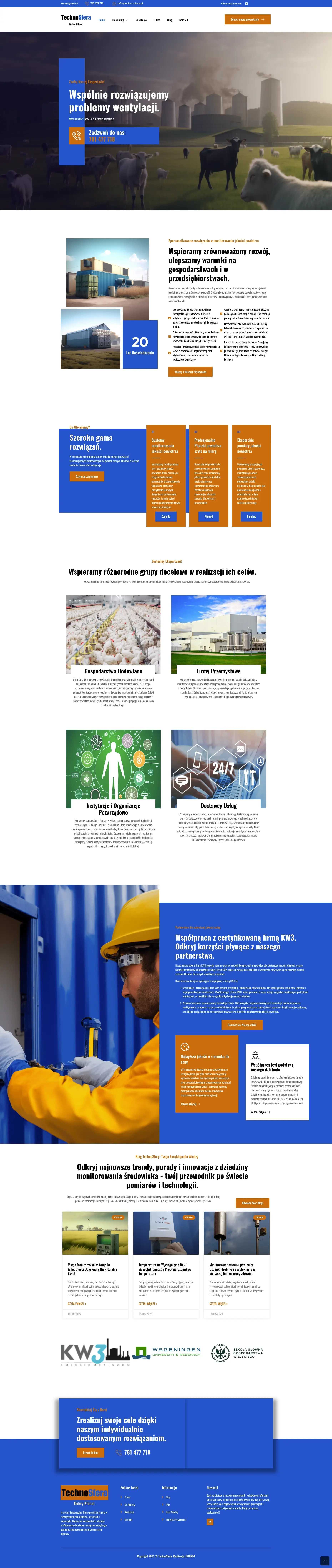 Screenshot strony internetowej TechnoSfera - innowacyjna firma technologiczna oferująca rozwiązania dla zdrowego klimatu, czujniki wilgotności i zaawansowane systemy monitoringu środowiska