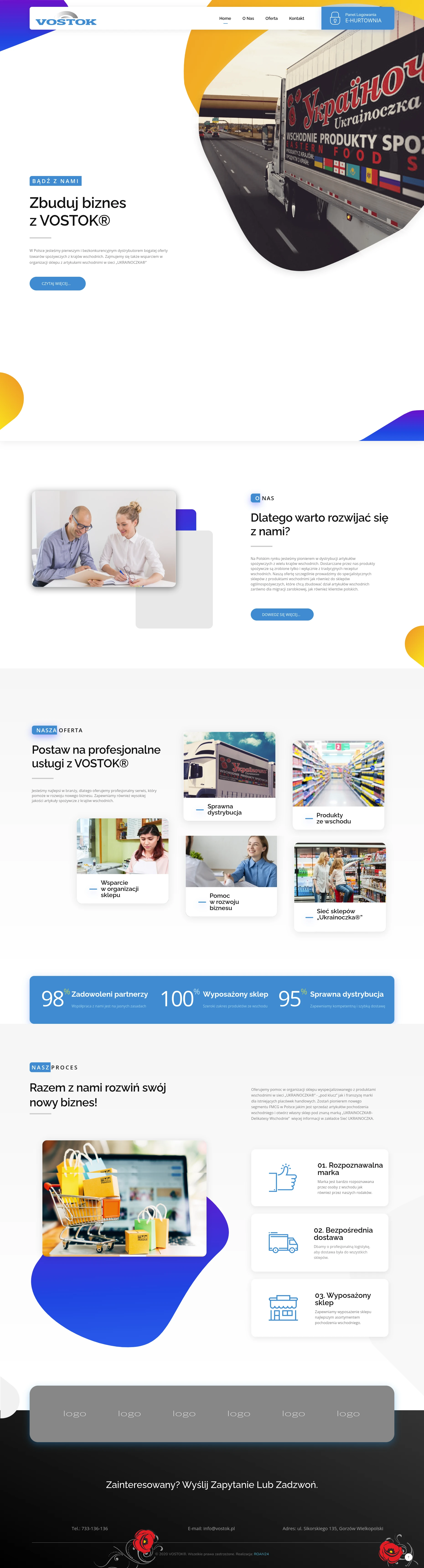 Screenshot strony internetowej VOSTOK® - pierwszy i bezkonkurencyjny dystrybutor produktów spożywczych z krajów wschodnich, organizator sieci sklepów UKRAINOCZKA® Delikatesy Wschodnie z franchising