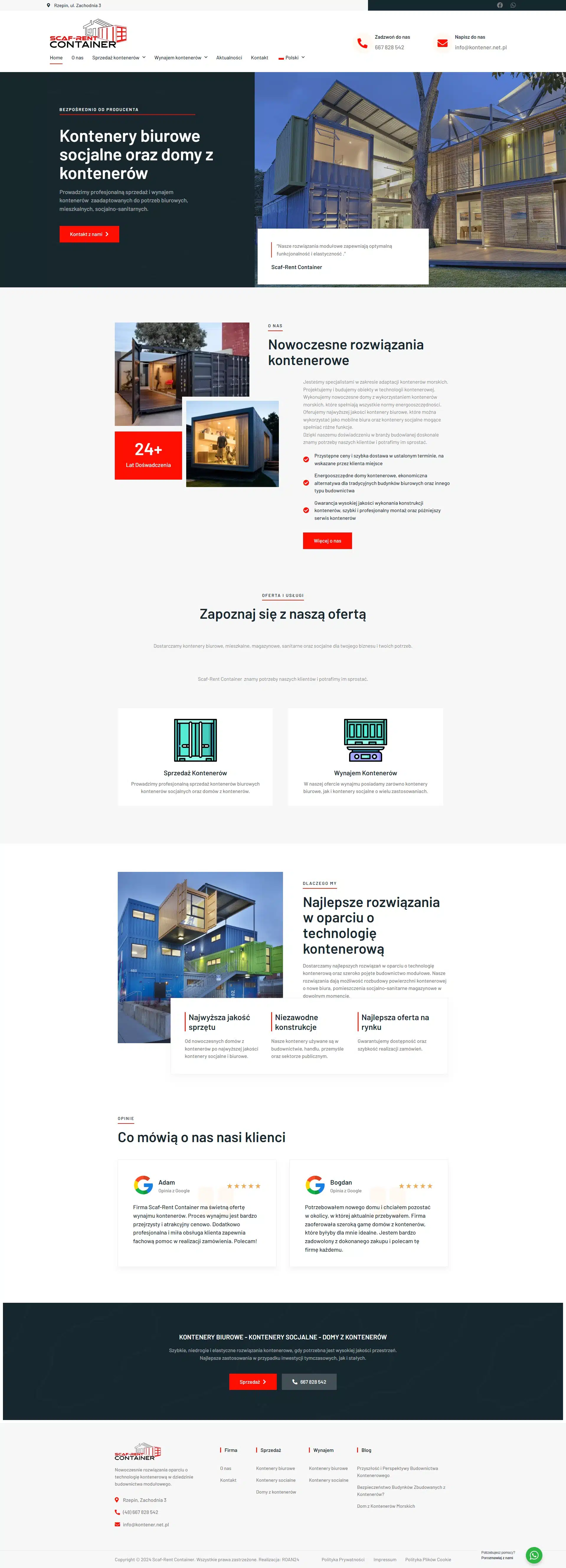 Strona internetowa firmy M.T. DEVELOPMENT SPÓŁKA Z OGRANICZONĄ ODPOWIEDZIALNOŚCIĄ zaprojektowana przez CREATIONX, prezentująca ofertę sprzedaży i wynajmu kontenerów biurowych, socjalnych oraz domów z kontenerów.