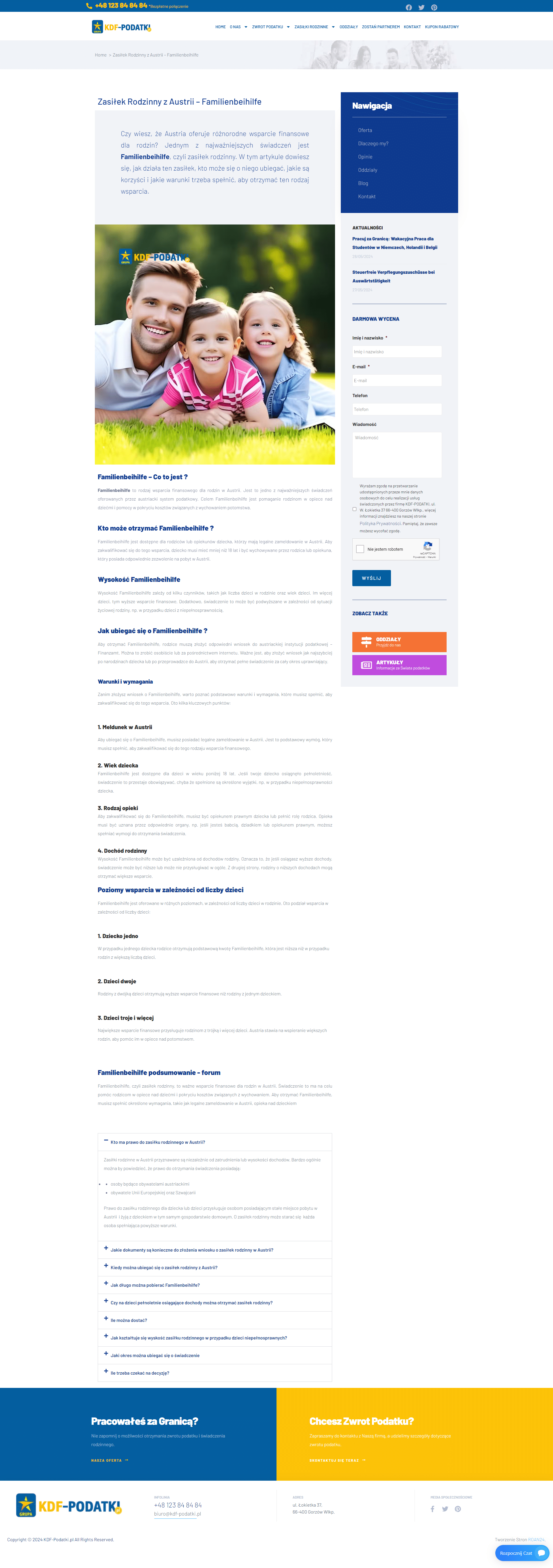 Strona Zasiłek Rodzinny z Austrii zaprojektowana przez CREATIONX dla KDF-Podatki