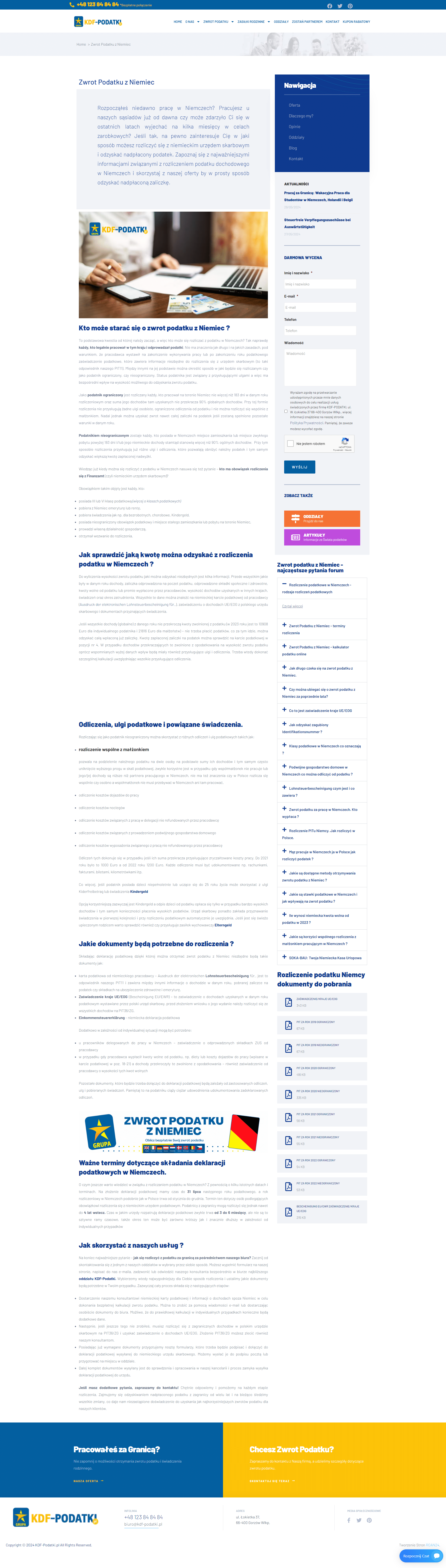 Strona Zwrot Podatku z Niemiec zaprojektowana przez CREATIONX dla KDF-Podatki