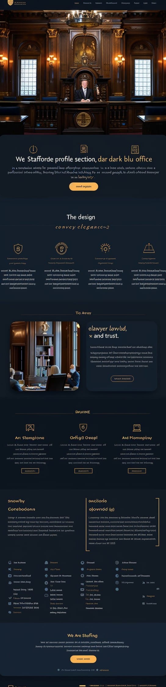 Projekt strony internetowej creationX - Stafford Profile, dedykowanej kancelarii prawnej. Strona ma elegancki i profesjonalny design w ciemnych kolorach, podkreślający powagę i zaufanie. Główne zdjęcie przedstawia prawnika w zabytkowej sali sądowej z drewnianymi panelami i wysokimi oknami. Strona zawiera sekcje dotyczące usług prawniczych, zespołu ekspertów oraz informacji o kancelarii. Całość odzwierciedla zaangażowanie creationX w dostarczanie profesjonalnych usług prawniczych.