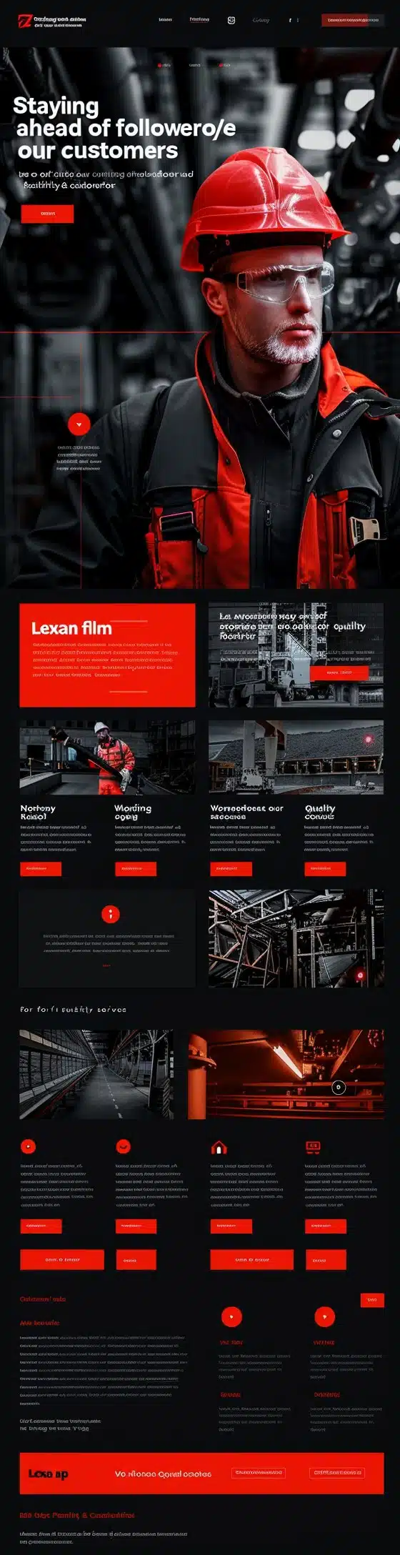 Projekt strony internetowej Staying Ahead of Our Customers stworzony przez firmę CREATIONX. Strona przedstawia firmę budowlaną oferującą kompleksowe usługi w zakresie budownictwa, inżynierii oraz zarządzania projektami. Zawiera informacje o oferowanych usługach, profilu firmy, zespole specjalistów oraz dane kontaktowe, umożliwiając użytkownikom łatwe poruszanie się po stronie i szybki dostęp do najważniejszych informacji.