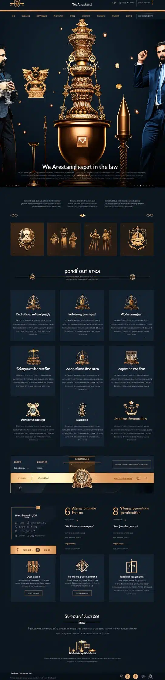 Projekt strony internetowej We Arestaand Legal Services stworzony przez firmę CREATIONX. Strona prezentuje kancelarię prawną z eleganckim, ciemnym motywem z elementami złota, podkreślającym profesjonalizm i ekskluzywność. Zawiera sekcje dotyczące profilu firmy, oferowanych usług, zespołu prawników oraz danych kontaktowych, zapewniając przejrzystą nawigację i dostęp do najważniejszych informacji o kancelarii.