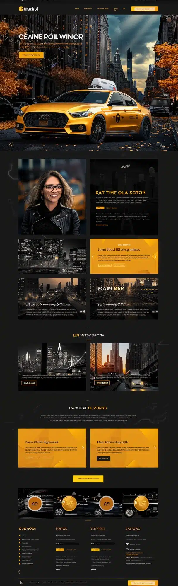 Projekt strony internetowej Urban Taxi stworzony przez firmę CREATIONX. Strona przedstawia usługi taksówkowe w mieście, oferujące wygodne i szybkie przejazdy. Zawiera informacje o flocie pojazdów, promocjach, opiniach klientów oraz dane kontaktowe, ułatwiając użytkownikom nawigację i dostęp do kluczowych informacji.